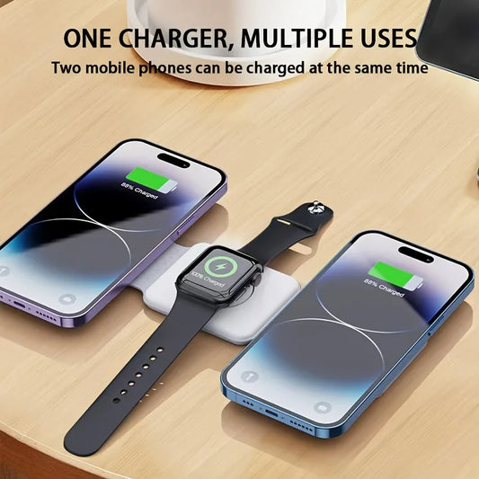 3 in 1 Fast Charging Wireless Magnetic Charger for iPhone 12-16 series, Pro Max AirPods, Apple Watch-Foldable Mobile Phone Wireless Charger