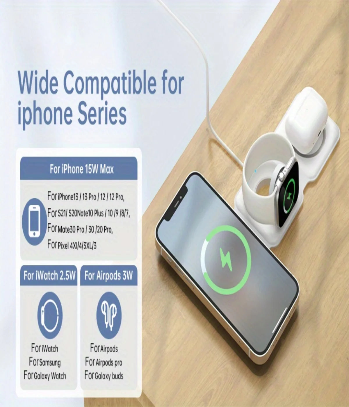 3-in-1 Magnetic Fast Wireless Charger - Foldable Charging Dock for iPhone, AirPods & Apple Watch