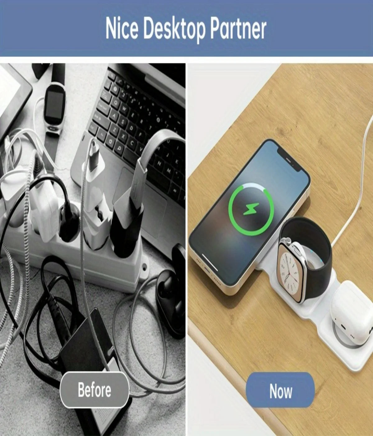 3-in-1 Magnetic Fast Wireless Charger - Foldable Charging Dock for iPhone, AirPods & Apple Watch