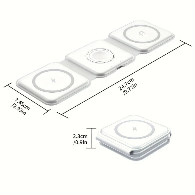 3-in-1 Magnetic Fast Wireless Charger - Foldable Charging Dock for iPhone, AirPods & Apple Watch
